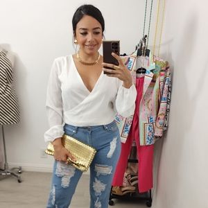 V-neck wrapped Blouse